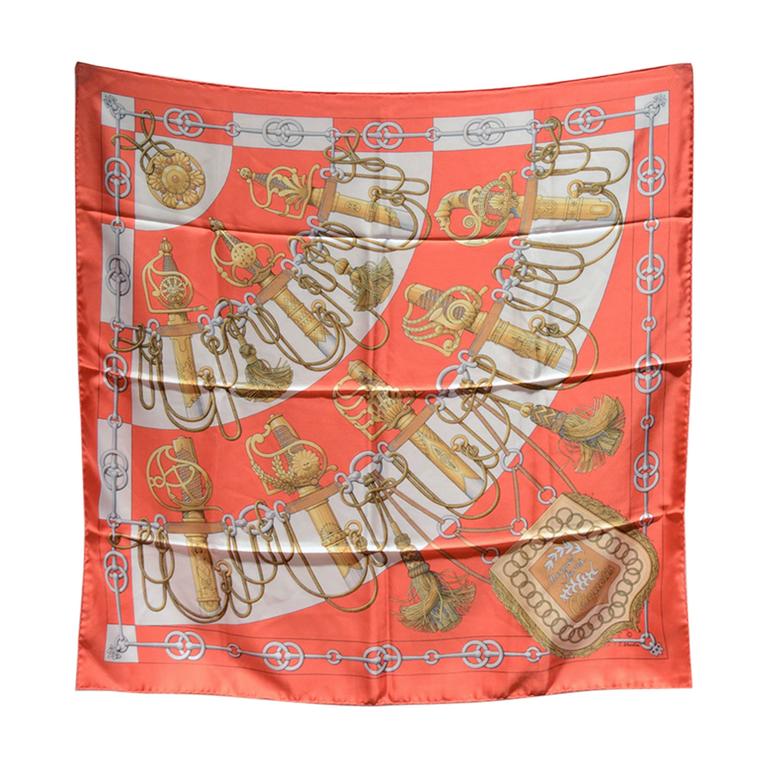 Hermes Vintage Orange Cliquetis Silk Scarf For Sale at 1stDibs