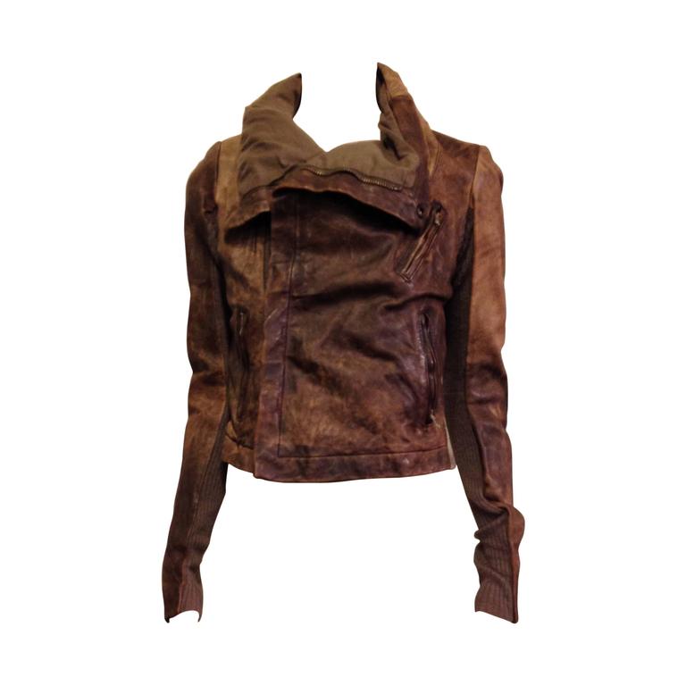 Rick Owens Brown Distressed Leather Jacket at 1stDibs | rick owens brown  leather jacket