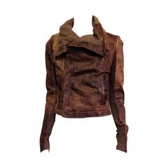 Rick Owens Brown Distressed Leather Jacket
