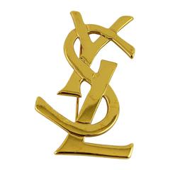 Yves Saint Laurent Large Gold Tone Logo Brooch