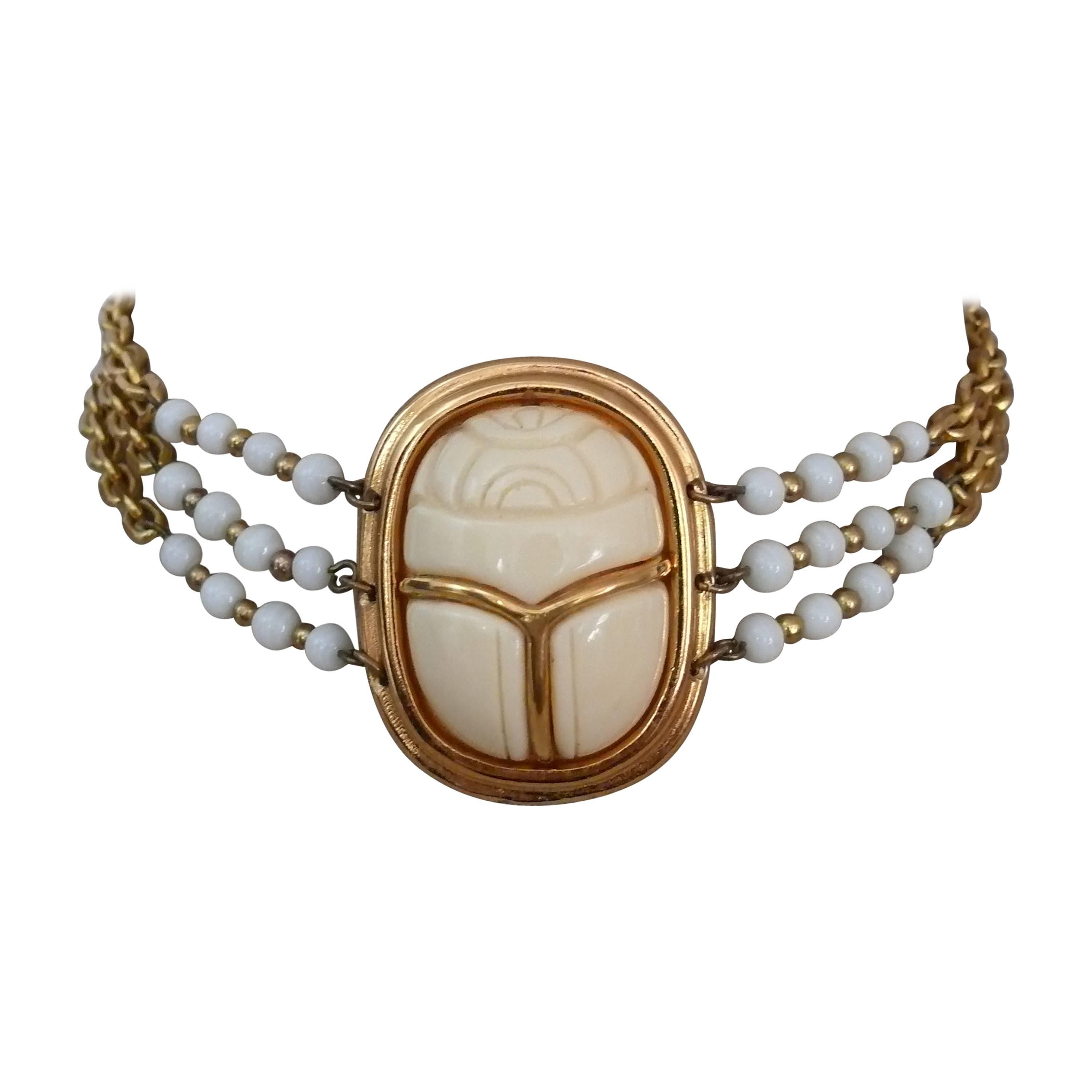 Pierre Balmain Vintage Egyptian Revival Scarab Choker Necklace