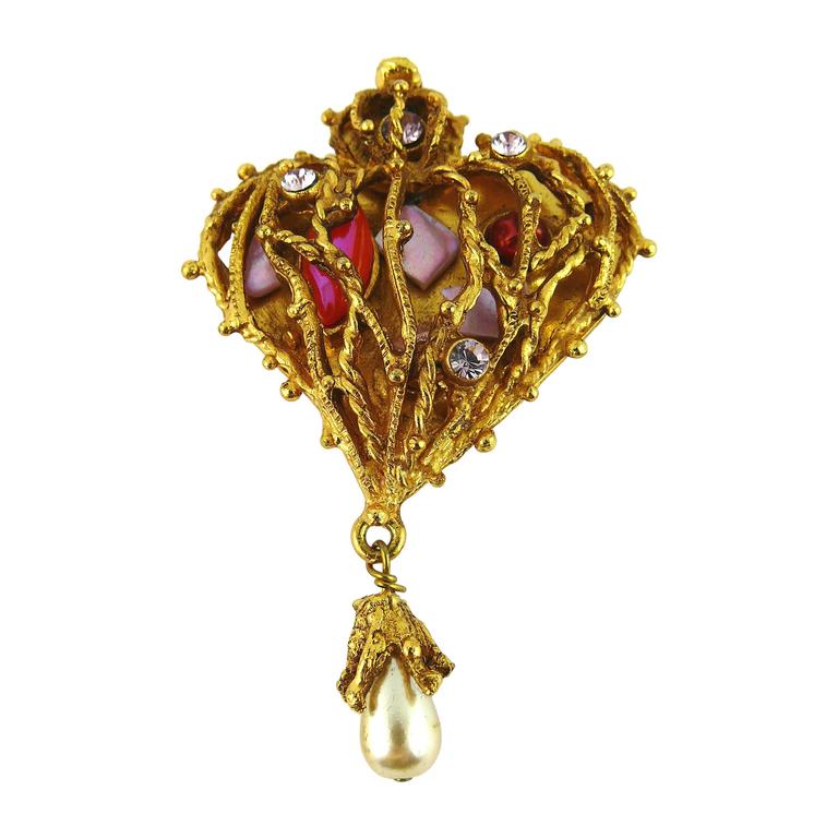 Christian Lacroix Vintage Encaged Heart Brooch at 1stDibs