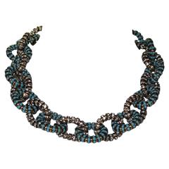 Francoise Montague Turquoise, Gold, and Crystal "Joyce" Link Necklace 11