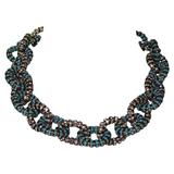 Francoise Montague Turquoise Gold and Crystal "Joyce" Link Necklace