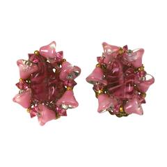 Retro Miriam Haskell Pink Pate de Verre Earclips