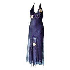1990s Versace Jeans Couture Black long dress with flowers 