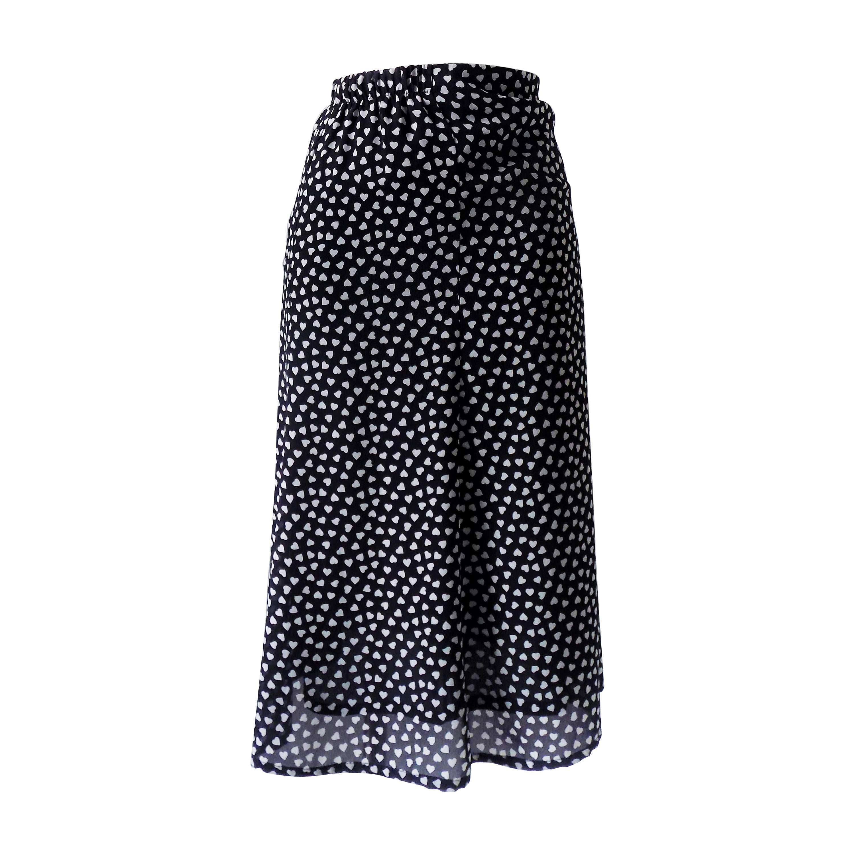 1970s Pierre Cardin Long black skirt with white hearts