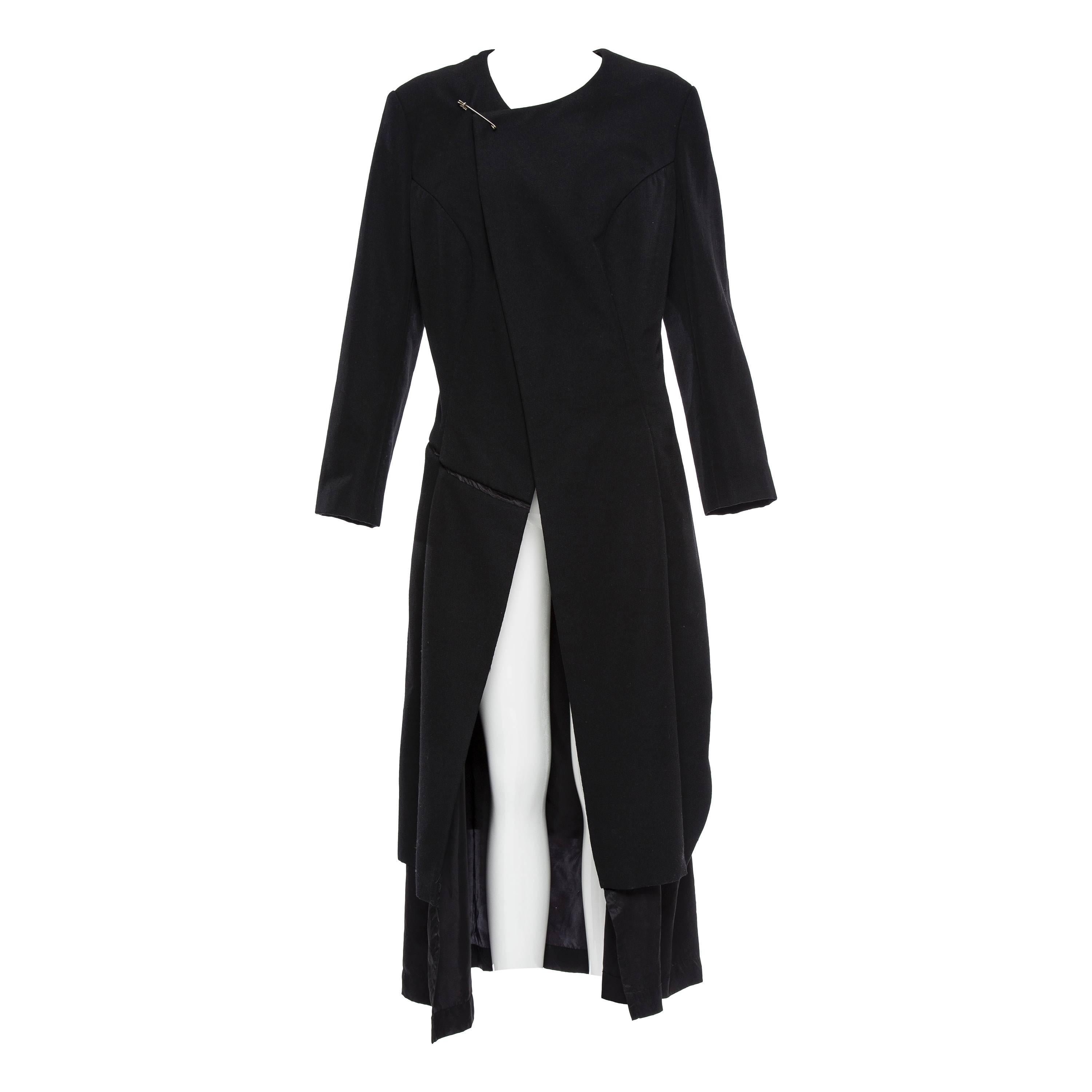 Comme des Garcons Black Coat Asymmetrical Neckline Safety Pin Closure, Circa1997 For Sale