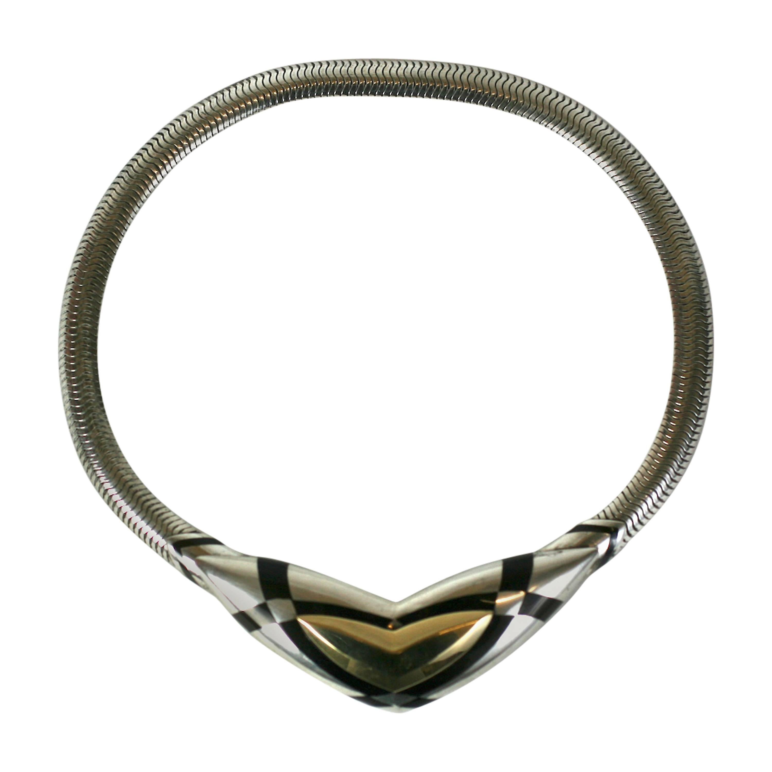 Sterling and Enamel Art Deco Style Collar, Black, Starr and Frost