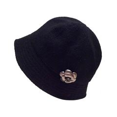 Chanel Black Boucle Hat with Silver Tone Camellia - Size 57 1
