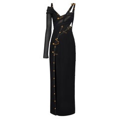 VERSACE TRIBUTE SAFETY PIN SCHWARZES LANGSAMES ABENDKLEID Größe 42