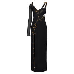 VERSACE TRIBUTE SAFETY PIN BLACK LONG EVENING DRESS Size 42