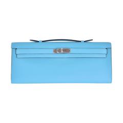 Hermes Blue Atoll Swift Kelly Cut Clutch Amazing Color only on JaneFinds