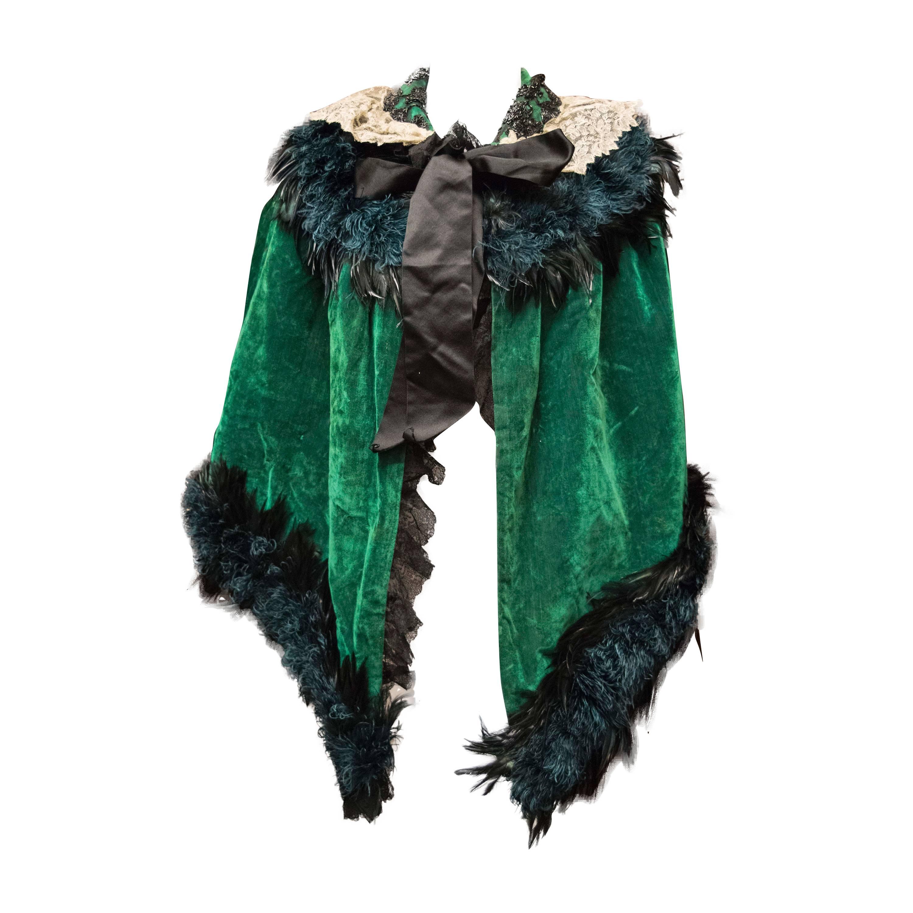 Green Velvet Victorian Cape For Sale