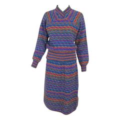 Missoni colourful 2pc wool knit sweater & skirt set 1970s