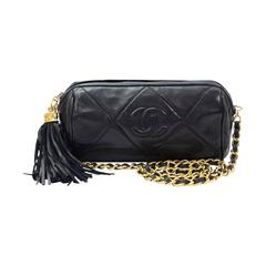 Chanel Black Lambskin Gold Chain Hardware Clutch Evening Shoulder Bag
