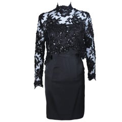 Vintage PATRICK KELLY Circa 1980's Black Sequin Lace Blouse and Cocktail Dress Size 4