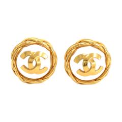 Chanel Gold and Pearl Round CC Earrings