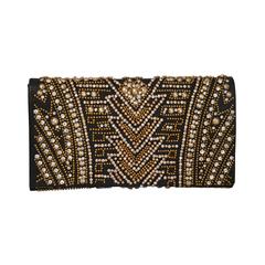 Rare Olivier Rousteing for Balmain Black Embroidered Leather Clutch