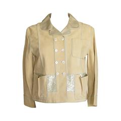 Louis Vuitton Jacket Adorned Suede Paillettes Gold Leather Collar Lining 34/4
