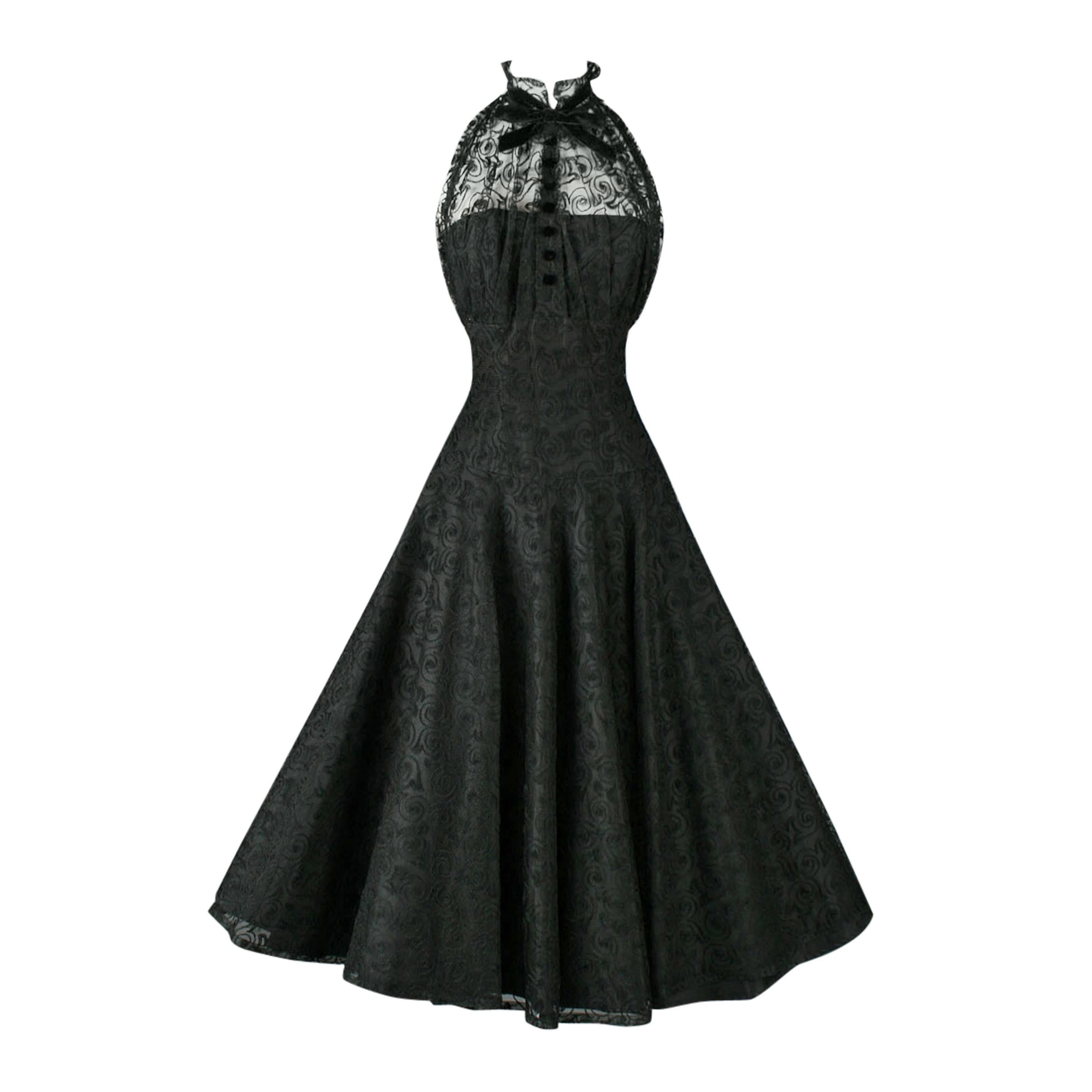 Vintage 1950's Paul Sachs Black Tuxedo Lace Cocktail Dress