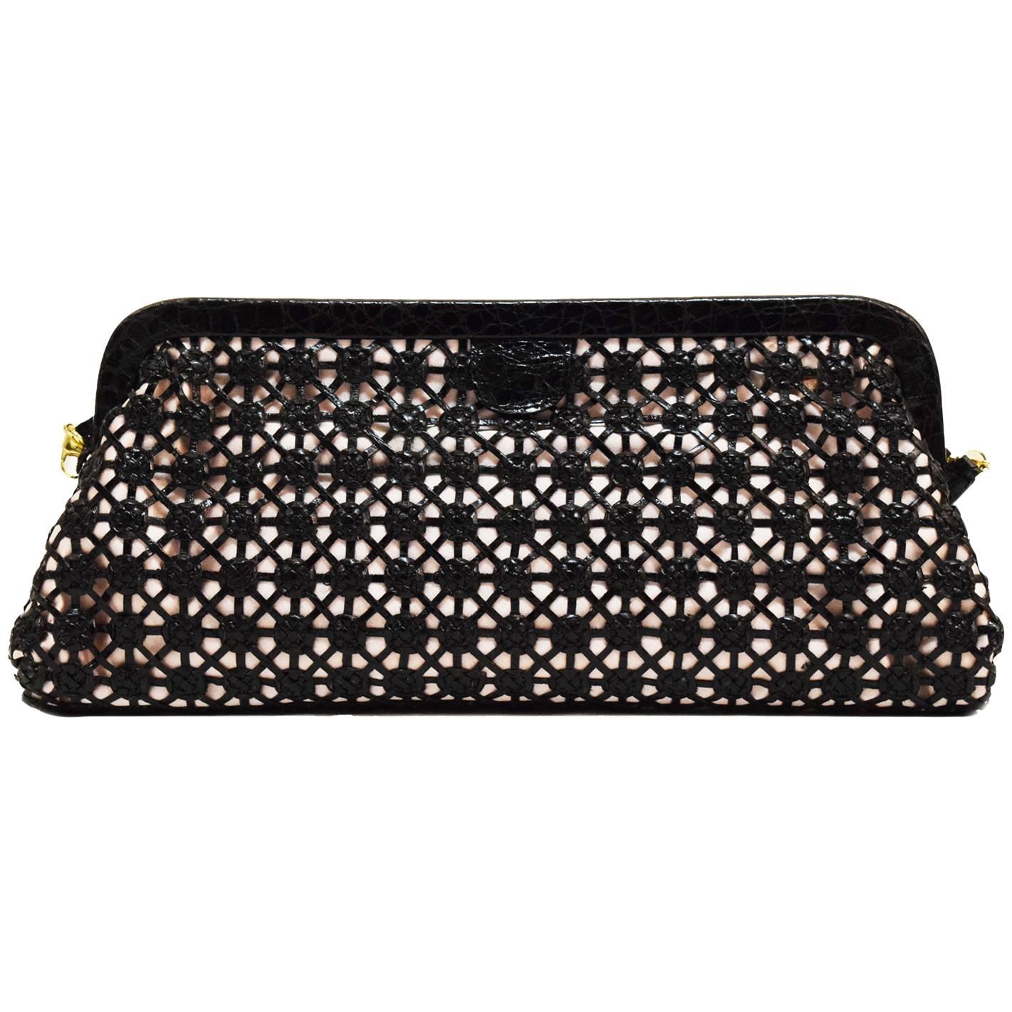 Nancy Gonzalez Croc Woven Convertible Clutch and Cross Body For Sale