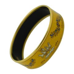 Vintage Hermes Yellow Enamel Wide Bracelet with Horse & Carriage.