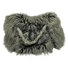 Chanel Fur Bag in Gray and Black Faux Fur with Silver Hardware