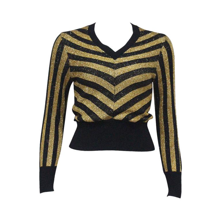 Mary Quant black and gold striped lurex sweater, c. 1970s at 1stdibs