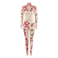 ALEXANDER McQUEEN S/S 2009 “Sarabande” Pink Red Floral Sheer Nude Mesh Bodysuit