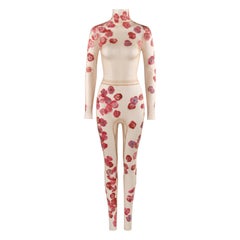 ALEXANDER McQUEEN S/S 2009 Rosa Rot Floral Durchsichtiges Nacktes Mesh Bodysuit