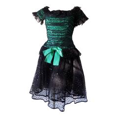 1980s Peter Keppler couture Green black dress 12
