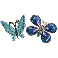 Signed HAR Blue Enamel and Turquoise Enamel Butterfly Brooch Pins 12