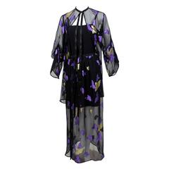  1978 Yves Saint Laurent Stunning Silk  Metallic Leaf Dress Set Documented YSL