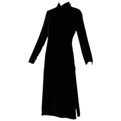 Jean Patou 1960s Black Velvet Long Sleeve Turtleneck Tunic Dress with Side Slits 12