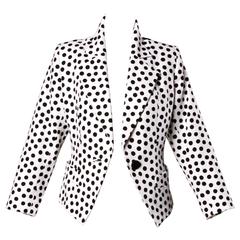 YSL Yves Saint Laurent Rive Gauche Vintage Black + White Polka Dot Blazer Jacket 12