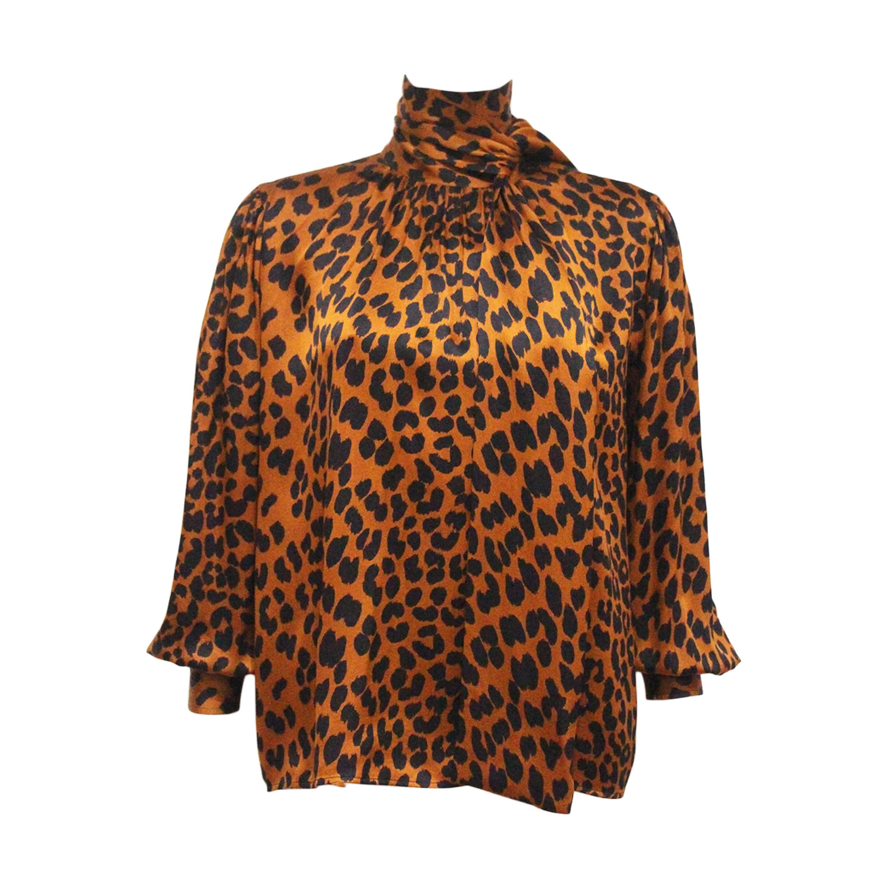 Yves Saint Laurent leopard print silk blouse, c. 1970s