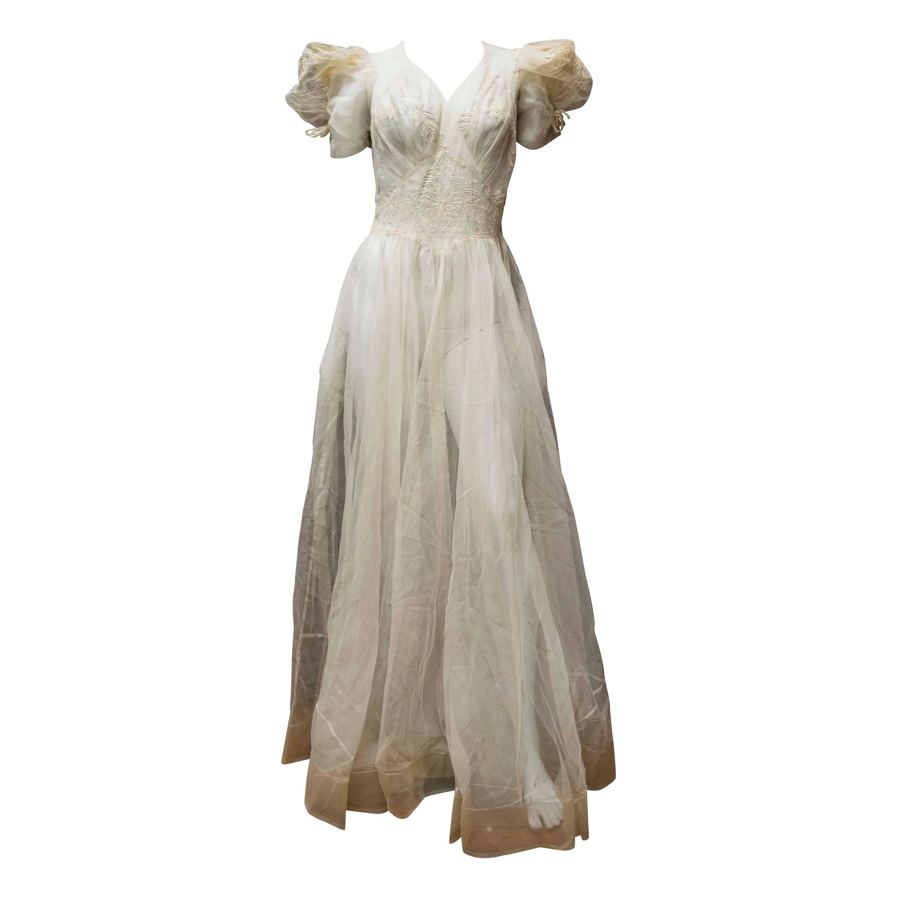 1930s Sheer Ivory Wedding Dress