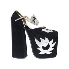 Original Ziggy platforms in black suede and metallic silver leather, c. 1970s 4