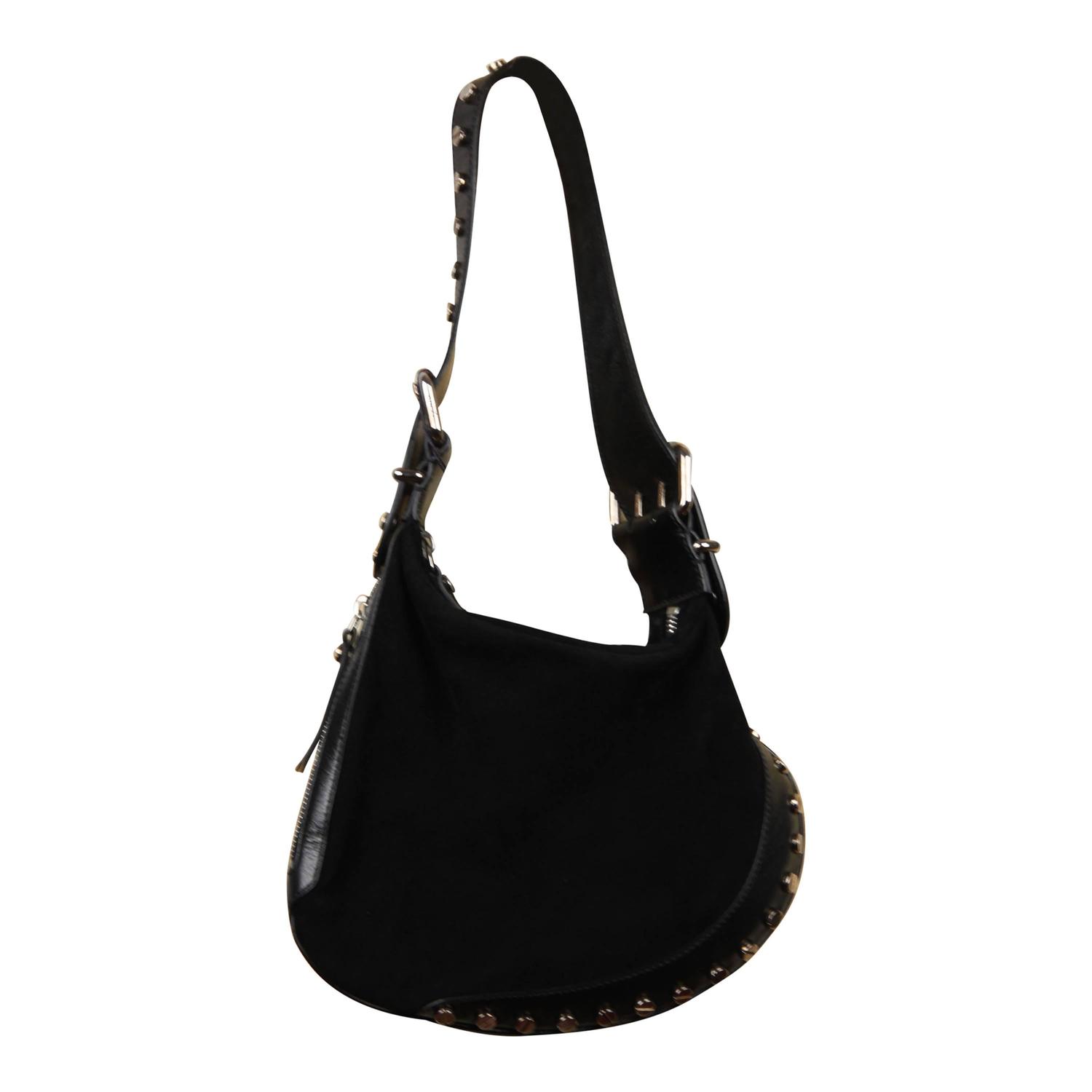 FENDI Italian Black Suede OYSTER BAG Shoulder Bag HOBO Purse w/ STUDS FM For Sale at 1stdibs