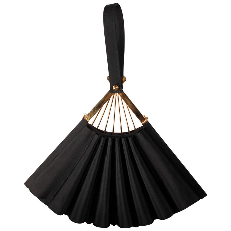 Karl Lagerfeld Satin Fan Clutch Purse in black at 1stDibs fan purse