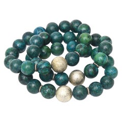  Custom Made Jeweler Turquoise Beaded and Silver Ball Bracelets Trio Of Three