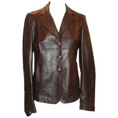 Gucci Chocolate Leather Fitted Jacket - 8