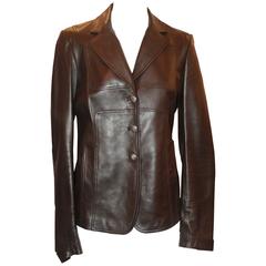 Gucci Chocolate Leather Fitted Jacket - 8 5