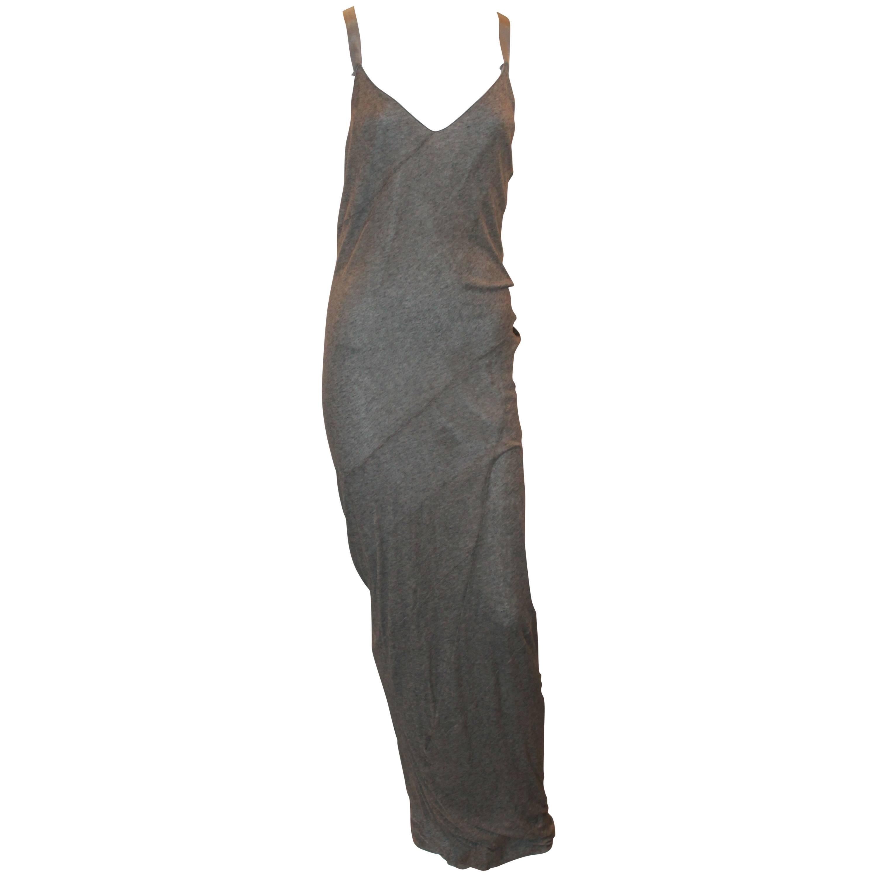 Nina Ricci Grey Cashmere Maxi Dress w/ Silk Ribbon Straps - 36