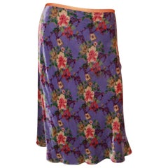 Etro Purple Velvet A-Line Skirt w/ Subtle Fish Tail & Floral Pattern - 8/42