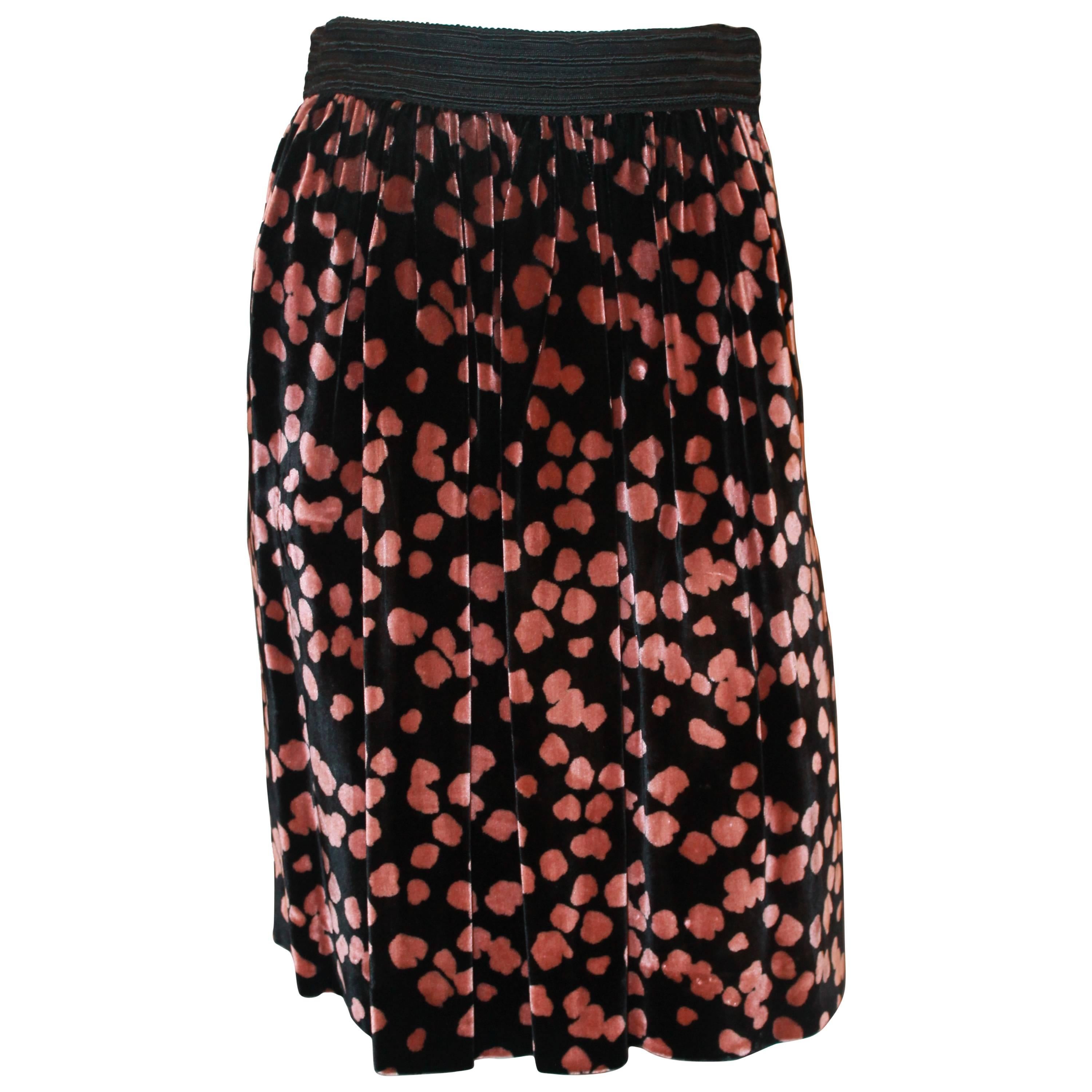 Galliano Vintage Black Velvet Skirt w/ Pink Spots - S - 1990's For Sale