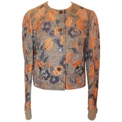 Etro - Veste à motifs floraux en brocart de soie taupe, orange, violet et vert - S/40