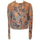 Etro Taupe, Orange, Purple, & Green Silk Brocade Floral Pattern Jacket - S/40