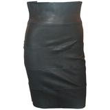 Pierre Balmain Black Leather High-Waisted Stretch Pencil Skirt w/ Panels - 40